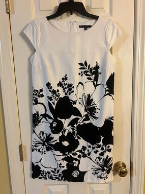 Tiana B. White Shift Dress with Black Floral Print